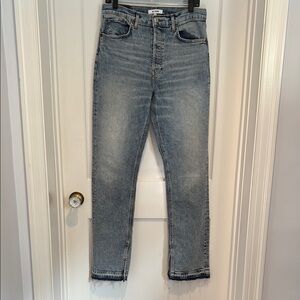 Re/Done 70’s high rise boot cut skinny jeans with hidden button fly in Skid